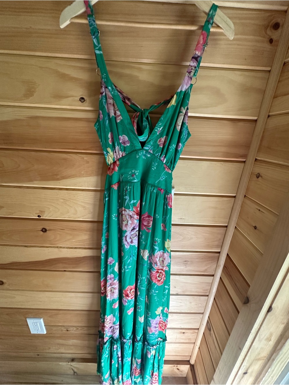 Yumi Kim Tracy Dress Emerald Green Floral Maxi Dress with Side Slit - Picture 3 of 5